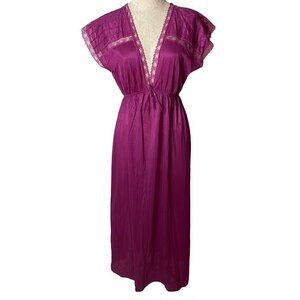 Avian Vintage Womens Nightgown Size Large Purple Maxi Lace Trim V Neck